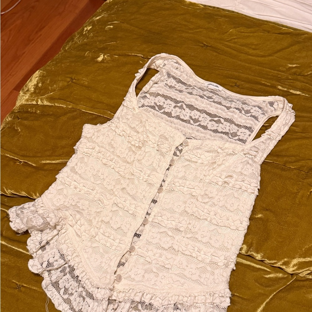 Urban Outfitters White Lace Ruffle Tank Top